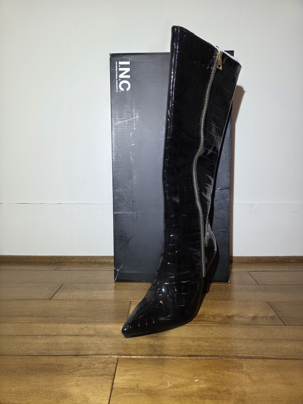 🆕️INC International Concepts Black Croc-Embossed Over-the-Knee Zip Boot Size 12